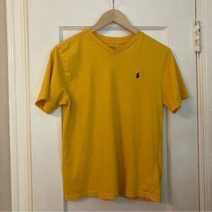 Polo Ralph Lauren Yellow V-Neck T-Shirt Kids Large 100% Cotton